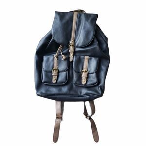 Accessorize Black Tan Buckle Faux Leather Backpack